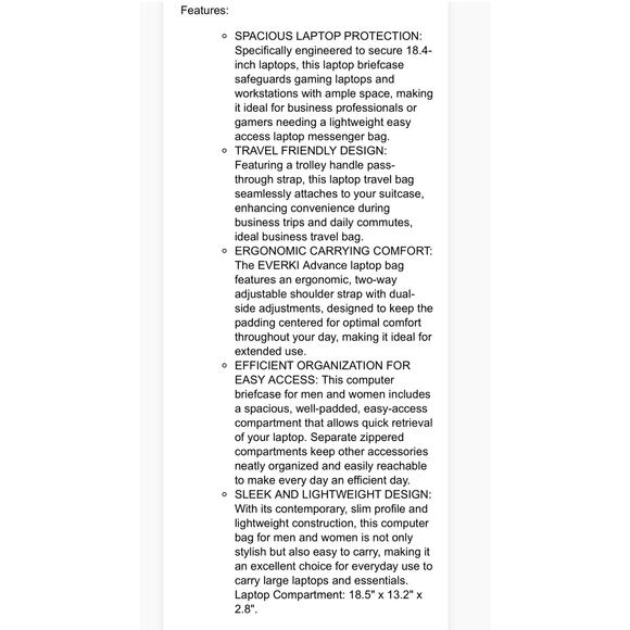 Everki Advance Laptop Briefcase Messenger Bag Fits up to 18.4” in Padded - Picture 16 of 16